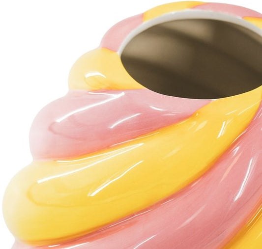 VASE SWIRL RUND GELB ROSA