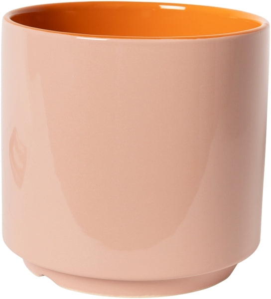 BLUMENTOPF MIT UNTERSETZER ORANGE/PINK/PETROL 18cm