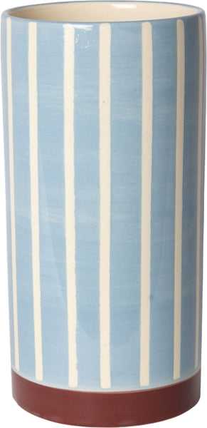 VASE MIT STREIFEN BLAU/WEIß/BORDEAUX 20cm