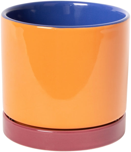 BLUMENTOPF MIT UNTERSETZER BLAU/ORANGE/PINK 12,5cm