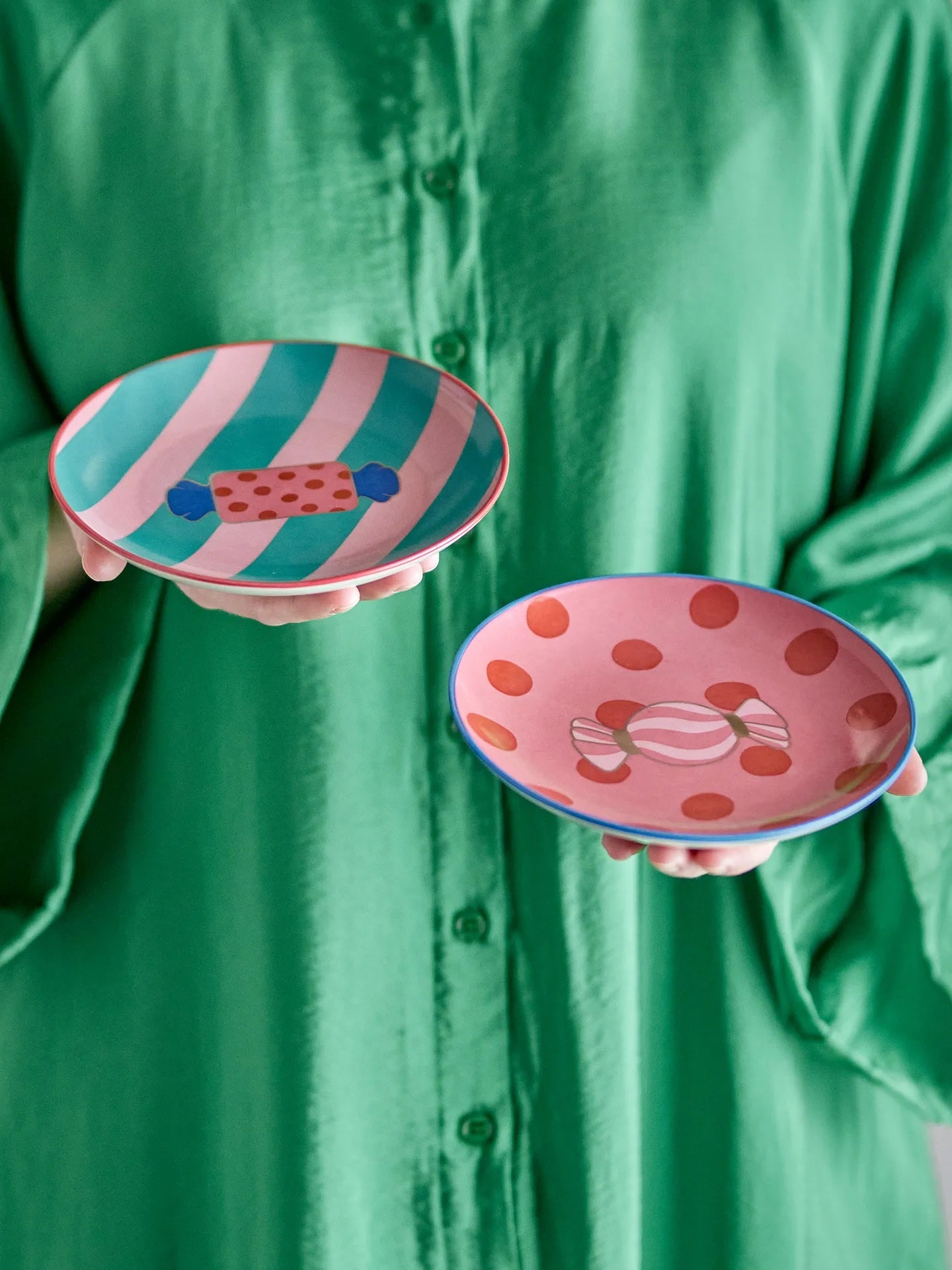 TELLER BONBON GESTREIFT BLAU ROSA