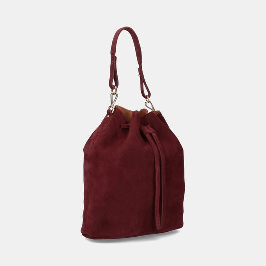 LEDERTASCHE SAKU BUCKET - WILDLEDER BURGUNDY