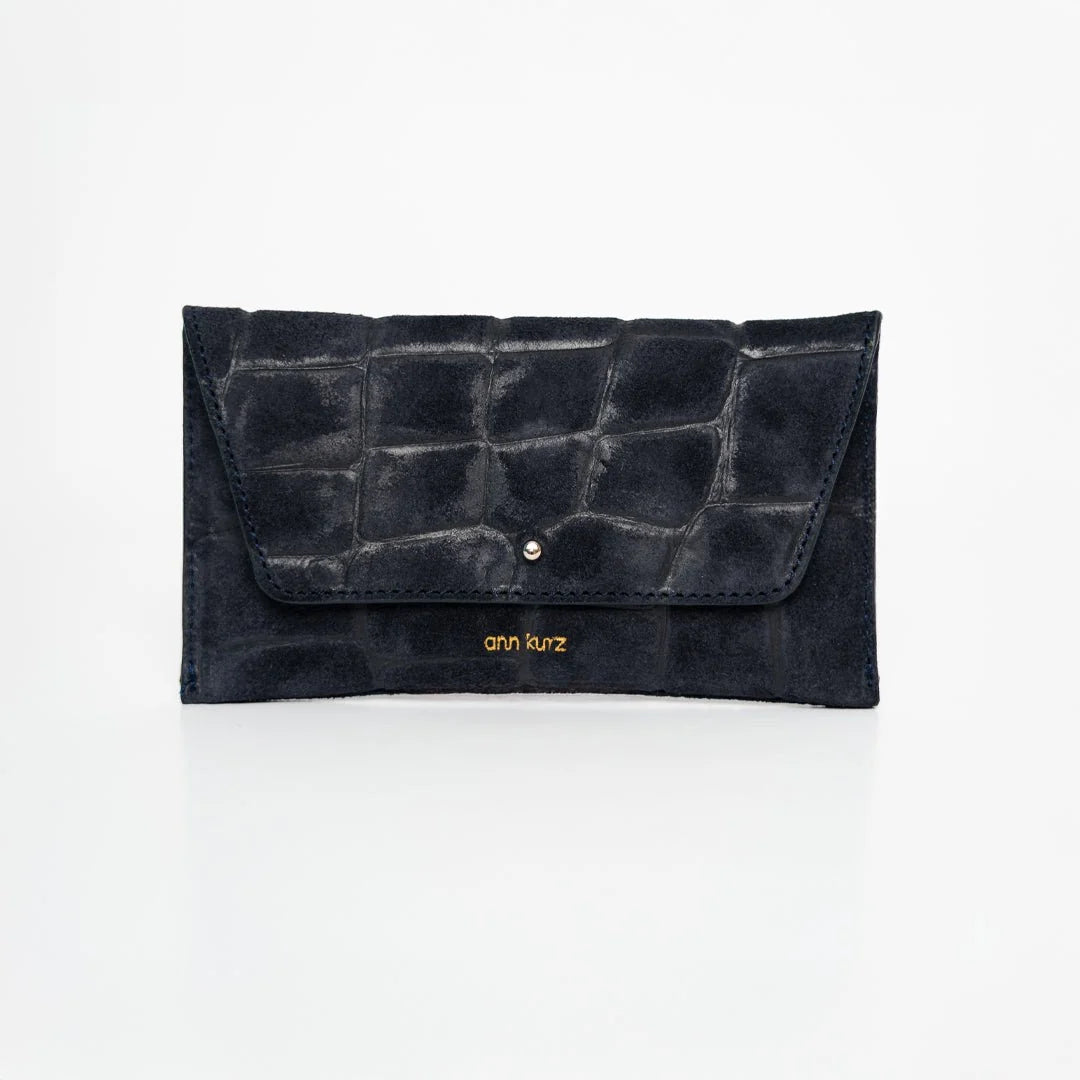 GELDBEUTEL MINI ENVELOPE - CROCO SUEDE NAVY