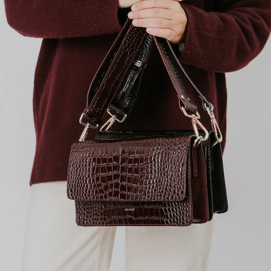 TASCHE PERFECT SQUARE - KROKO PRINT BORDEAUX