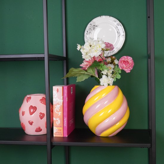 VASE SWIRL RUND GELB ROSA