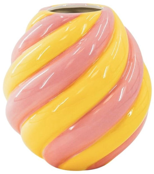 VASE SWIRL RUND GELB ROSA