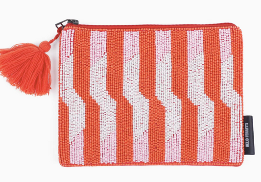 KOSMETIKTASCHE CLUTCH ORANGE WEISS STREIFEN