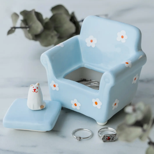 SCHMUCKBEHÄLTER KATZE SOFA KERAMIK