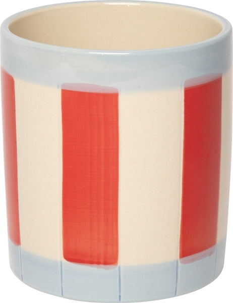 BLUMENTOPF STREIFEN ROT/HELLBLAU 11cm