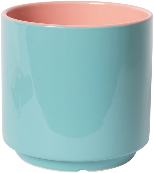 BLUMENTOPF MIT UNTERSETZER PINK/MINZE/GRÜN 15,5cm