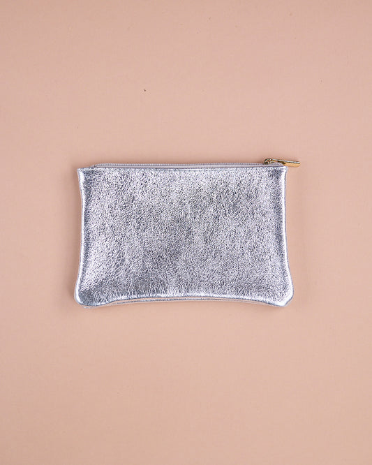 LEDERTASCHE METALLIC SILBER