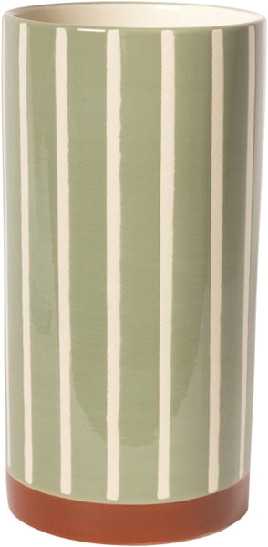 VASE MIT STREIFEN SALBEI/BRAUN 20cm