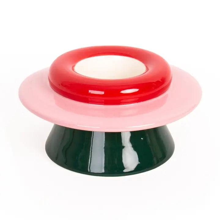 KERZENHALTER GEOMETRISCH GRÜN ROT