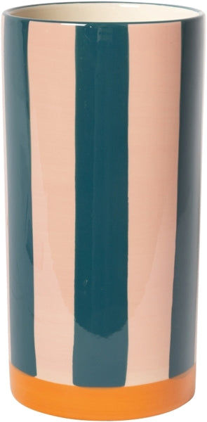 VASE MIT STREIFEN ORANGE/PINK/PETROL 20cm