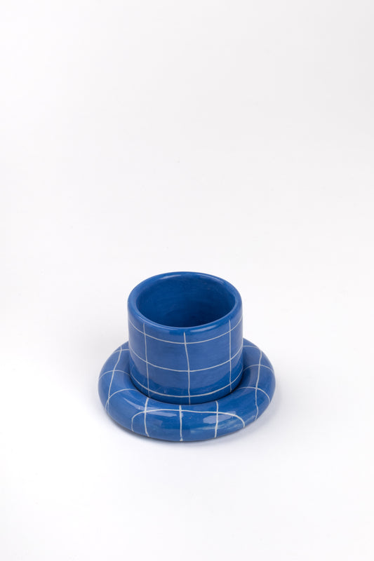 TASSE MIT UNTERSETZER DUNKELBLAU KLEIN