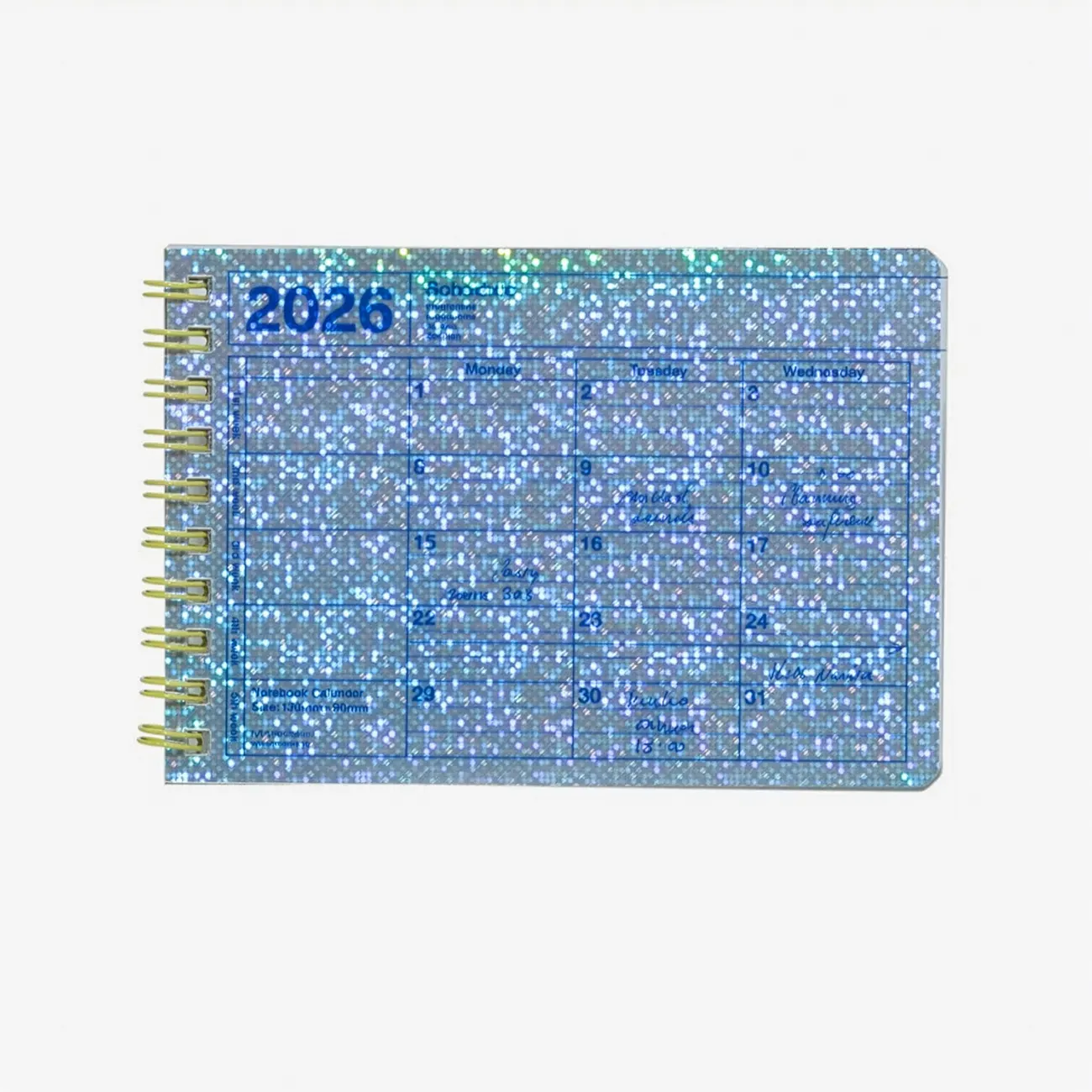 NOTEBOOK CALENDAR 2026 BLAU GLITZER XS