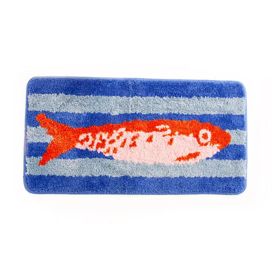 BADETEPPICH FISCH GESTREIFT BLAU