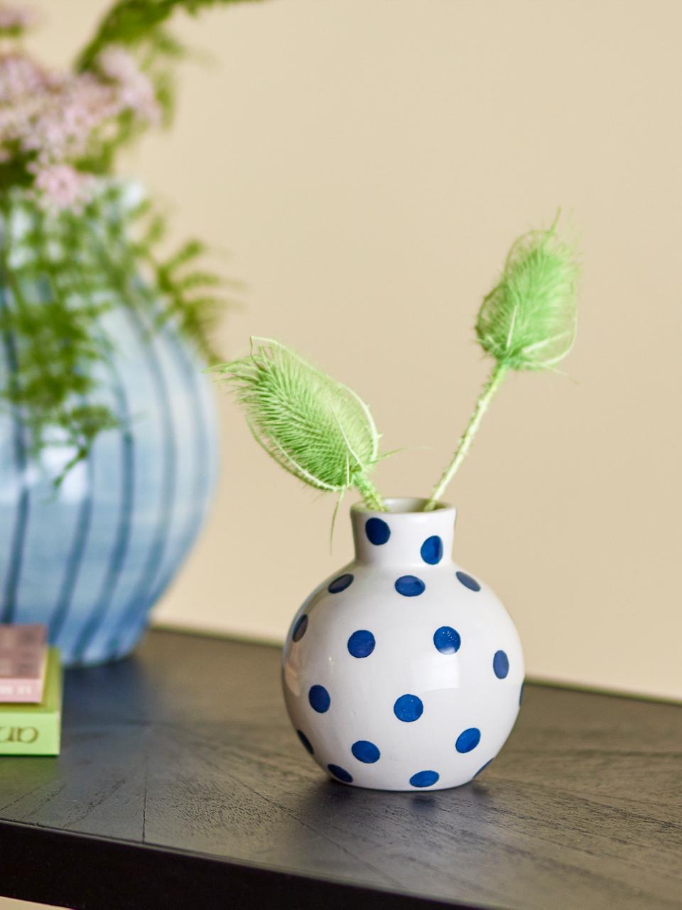 VASE FIAN GEPUNKTET WEISS BLAU