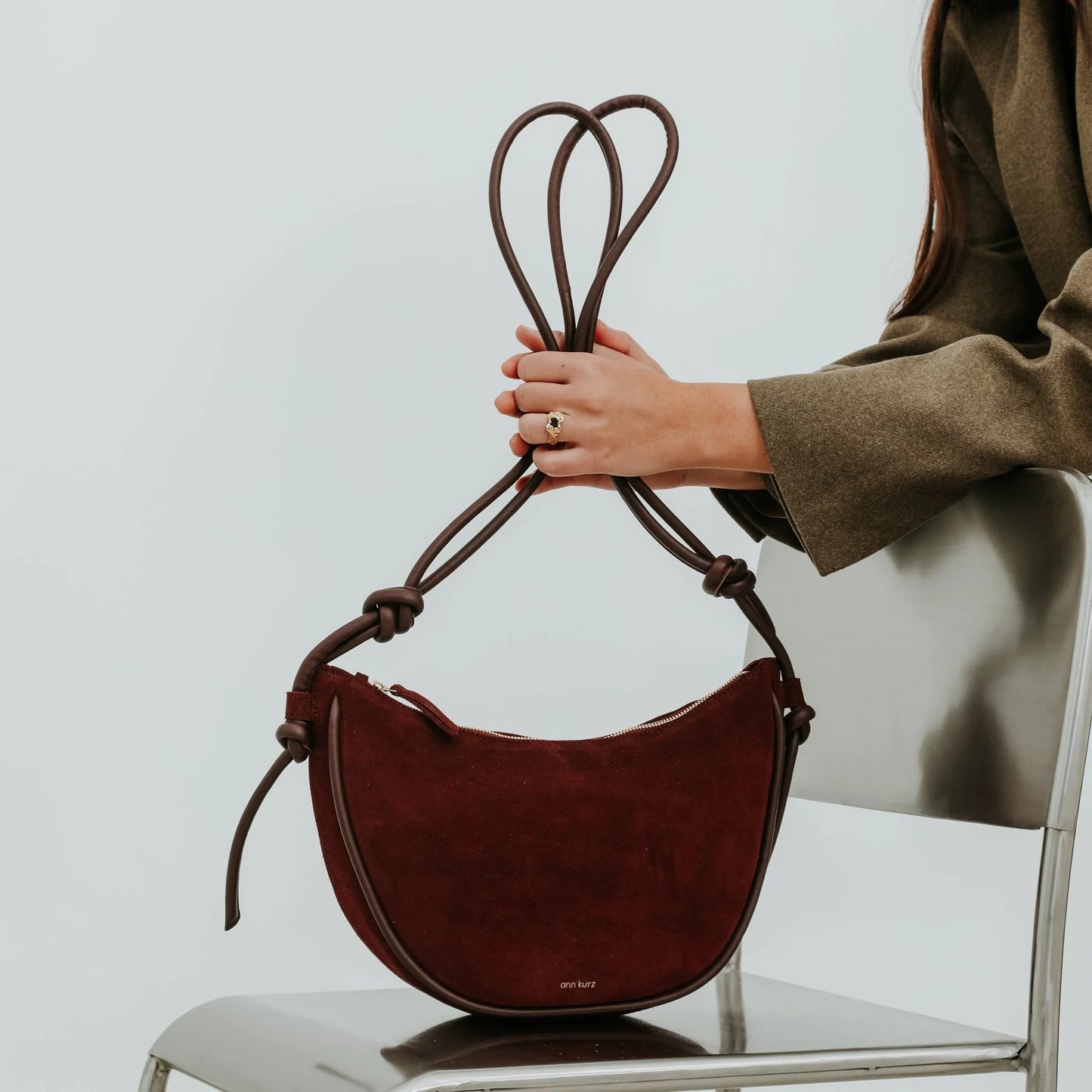 TASCHE HALF MOON - SUEDE BURGUNDERROT