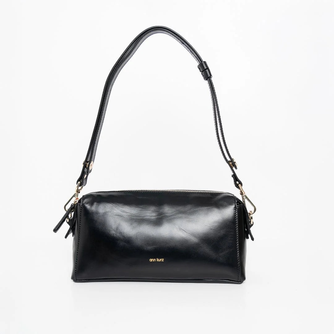TASCHE LIGHT SHOULDER - SHINY NAPPA BLACK WITH GOLD DETAILS