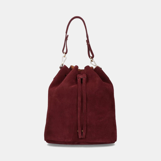 LEDERTASCHE SAKU BUCKET - WILDLEDER BURGUNDY